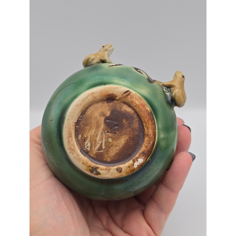 Ceramic Frog Money Bag Planter‎ Pot Green Chinese Symbols cute shelf sitter gift - Picture 3 of 6